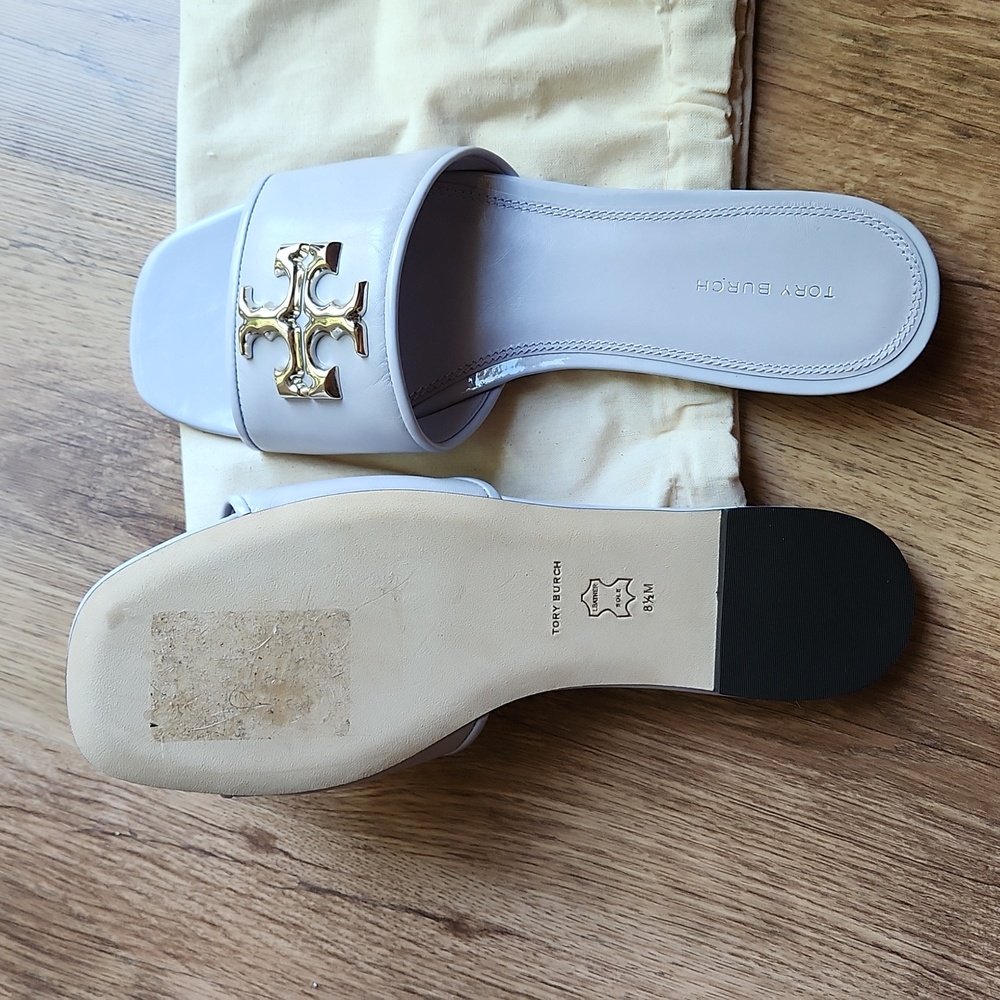 New Rare Tory Burch Eleanor Calfskin Medallion sandals/slides lavender size 8.5 - Picture 11 of 12